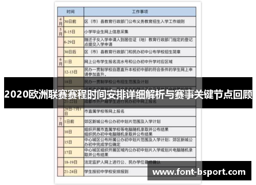 2020欧洲联赛赛程时间安排详细解析与赛事关键节点回顾