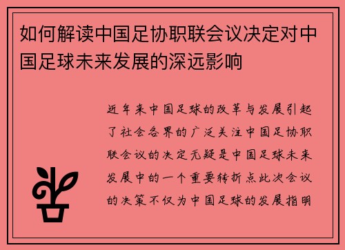 如何解读中国足协职联会议决定对中国足球未来发展的深远影响